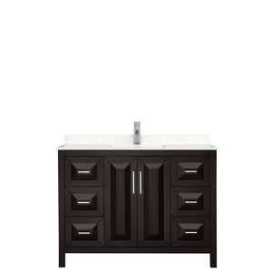 Daria 48 Inch Single Bathroom Vanity in Dark Espresso Carrara Cultured Marble Countertop Undermount Square Sink No Mirror