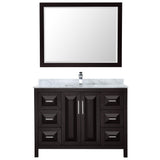 Daria 48 Inch Single Bathroom Vanity in Dark Espresso White Carrara Marble Countertop Undermount Square Sink and 46 Inch Mirror