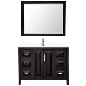 Daria 48 Inch Single Bathroom Vanity in Dark Espresso White Cultured Marble Countertop Undermount Square Sink 46 Inch Mirror