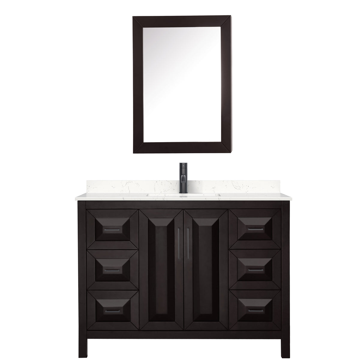 Daria 48 Inch Single Bathroom Vanity in Dark Espresso Carrara Cultured Marble Countertop Undermount Square Sink Matte Black Trim Medicine Cabinet