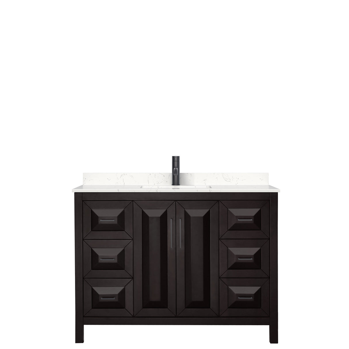 Daria 48 Inch Single Bathroom Vanity in Dark Espresso Carrara Cultured Marble Countertop Undermount Square Sink Matte Black Trim