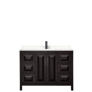 Daria 48 Inch Single Bathroom Vanity in Dark Espresso Carrara Cultured Marble Countertop Undermount Square Sink Matte Black Trim