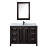 Daria 48 Inch Single Bathroom Vanity in Dark Espresso White Carrara Marble Countertop Undermount Square Sink Matte Black Trim Medicine Cabinet