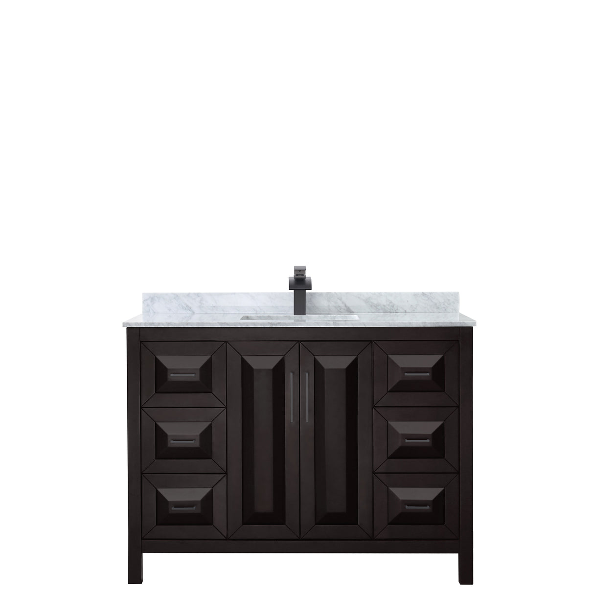 Daria 48 Inch Single Bathroom Vanity in Dark Espresso White Carrara Marble Countertop Undermount Square Sink Matte Black Trim