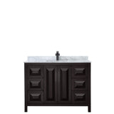Daria 48 Inch Single Bathroom Vanity in Dark Espresso White Carrara Marble Countertop Undermount Square Sink Matte Black Trim