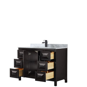 Daria 48 Inch Single Bathroom Vanity in Dark Espresso White Carrara Marble Countertop Undermount Square Sink Matte Black Trim