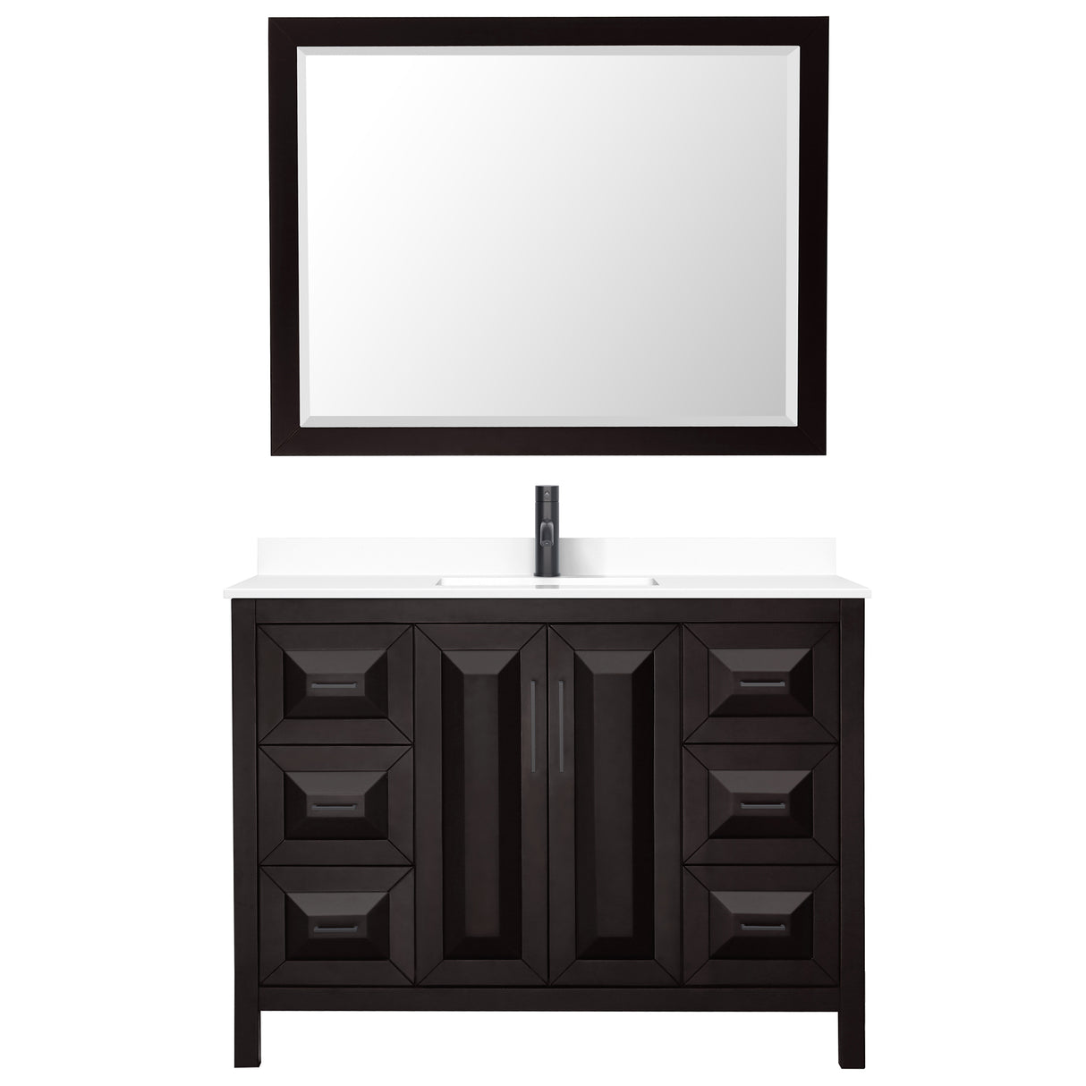 Daria 48 Inch Single Bathroom Vanity in Dark Espresso White Cultured Marble Countertop Undermount Square Sink Matte Black Trim 46 Inch Mirror
