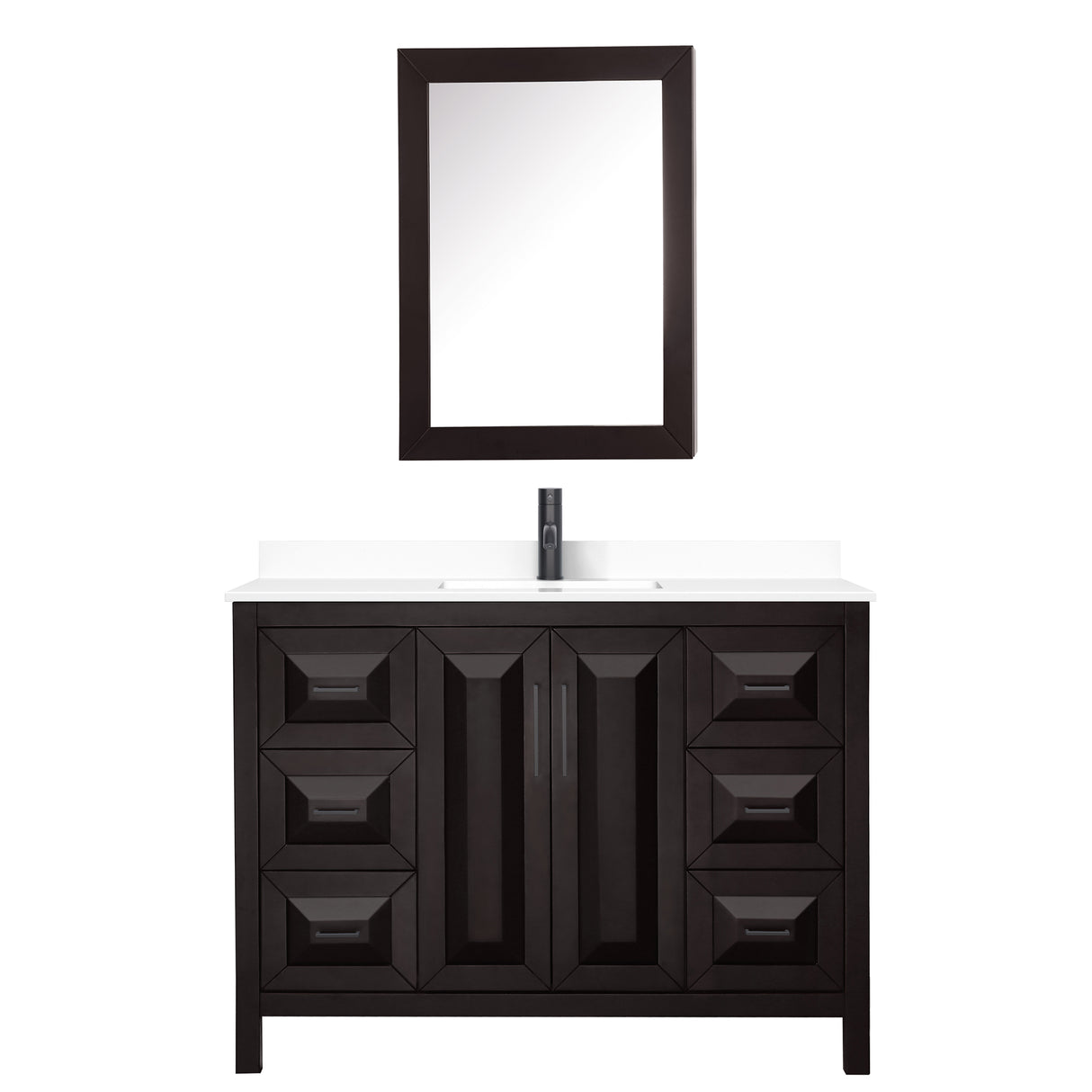 Daria 48 Inch Single Bathroom Vanity in Dark Espresso White Cultured Marble Countertop Undermount Square Sink Matte Black Trim Medicine Cabinet