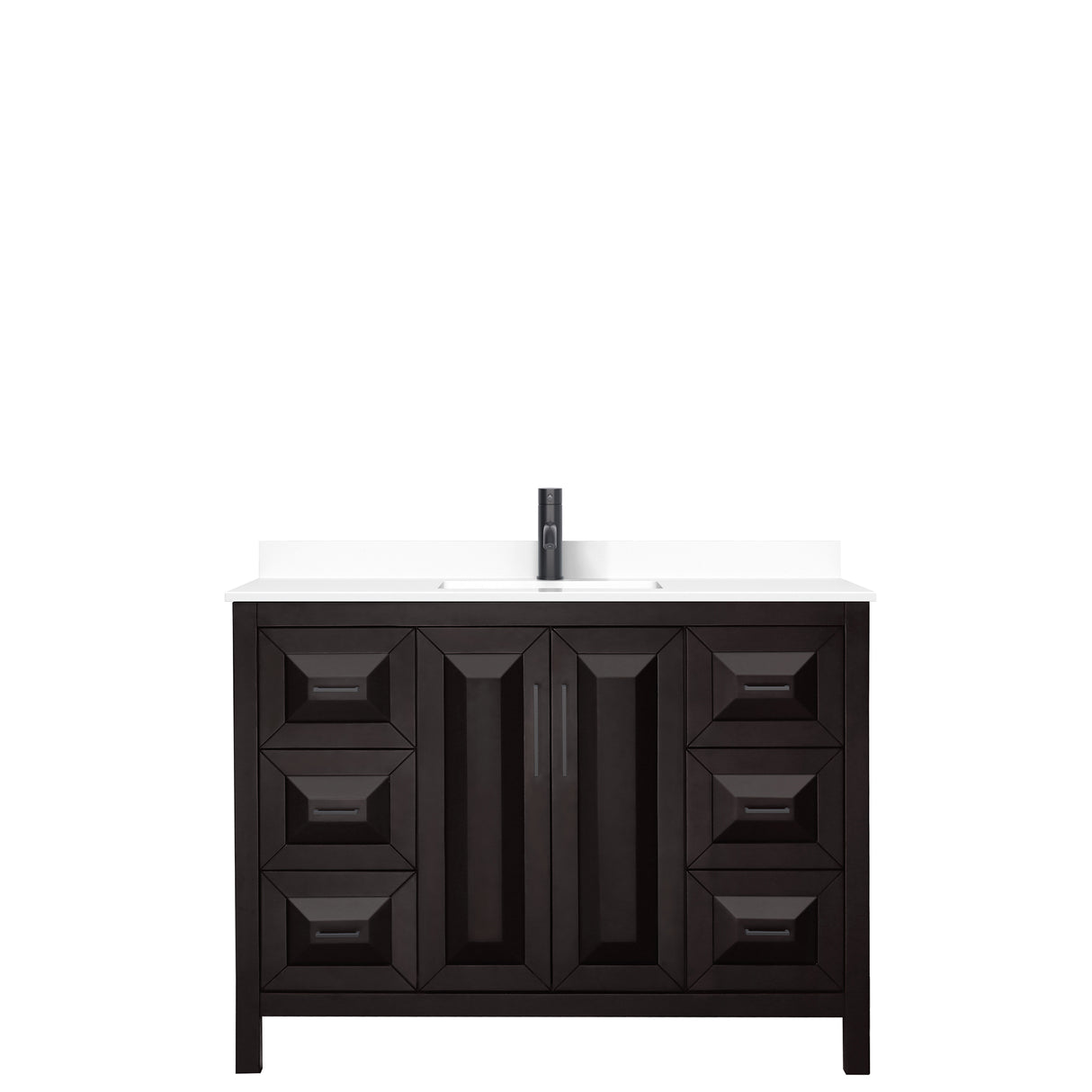 Daria 48 Inch Single Bathroom Vanity in Dark Espresso White Cultured Marble Countertop Undermount Square Sink Matte Black Trim