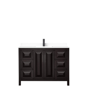 Daria 48 Inch Single Bathroom Vanity in Dark Espresso White Cultured Marble Countertop Undermount Square Sink Matte Black Trim