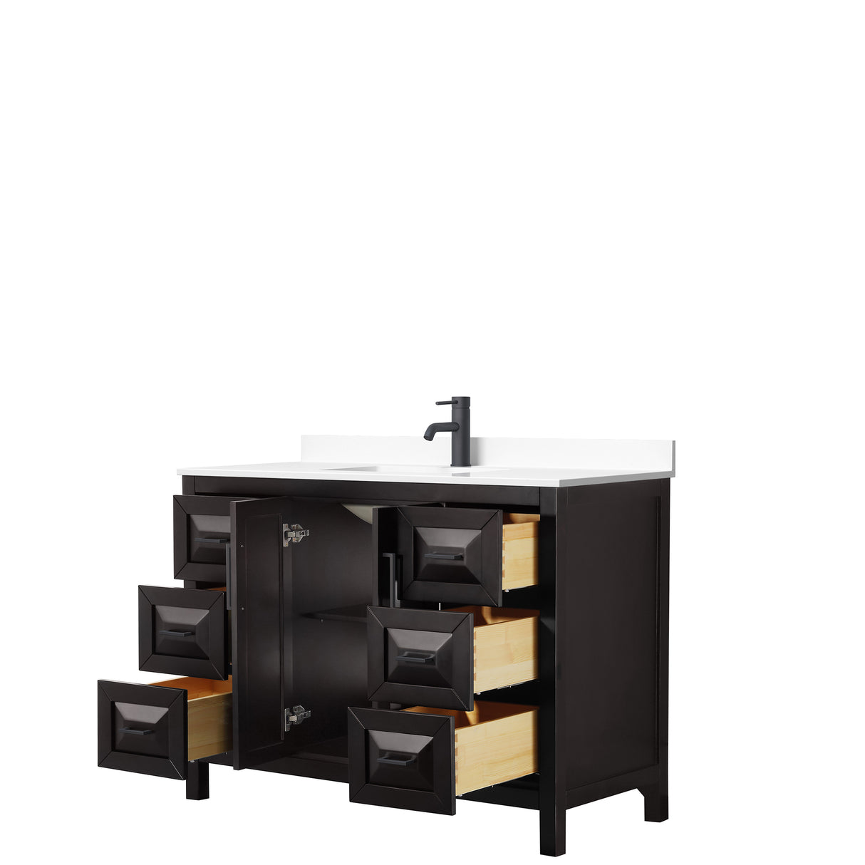 Daria 48 Inch Single Bathroom Vanity in Dark Espresso White Cultured Marble Countertop Undermount Square Sink Matte Black Trim