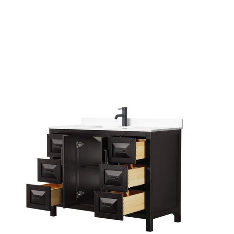 Daria 48 Inch Single Bathroom Vanity in Dark Espresso White Cultured Marble Countertop Undermount Square Sink Matte Black Trim