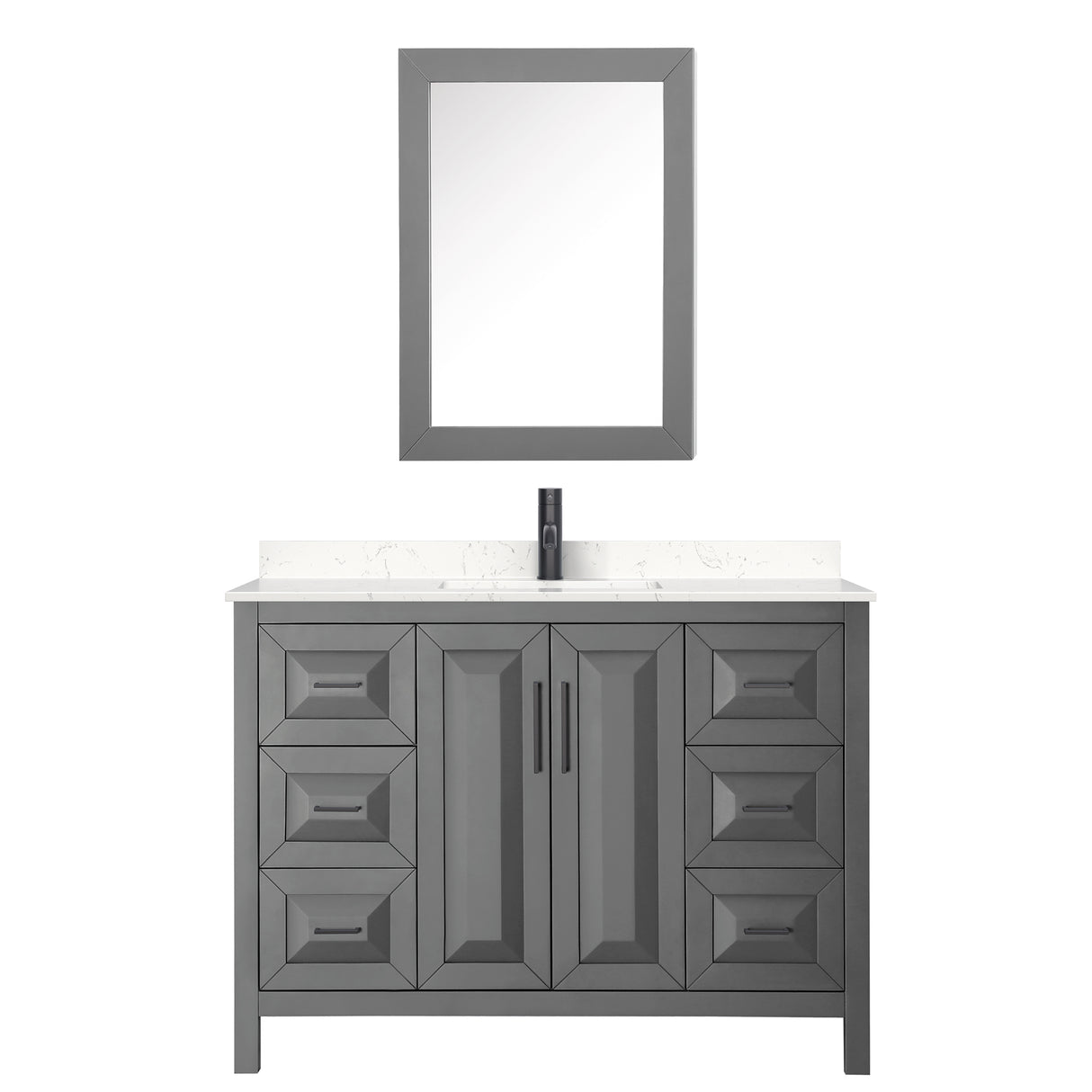 Daria 48 Inch Single Bathroom Vanity in Dark Gray Carrara Cultured Marble Countertop Undermount Square Sink Matte Black Trim Medicine Cabinet