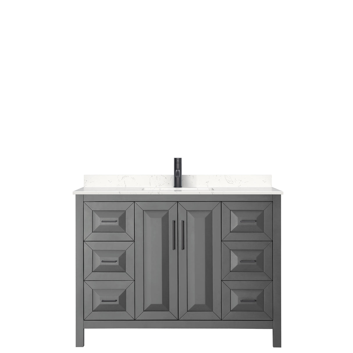 Daria 48 Inch Single Bathroom Vanity in Dark Gray Carrara Cultured Marble Countertop Undermount Square Sink Matte Black Trim