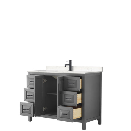 Daria 48 Inch Single Bathroom Vanity in Dark Gray Carrara Cultured Marble Countertop Undermount Square Sink Matte Black Trim