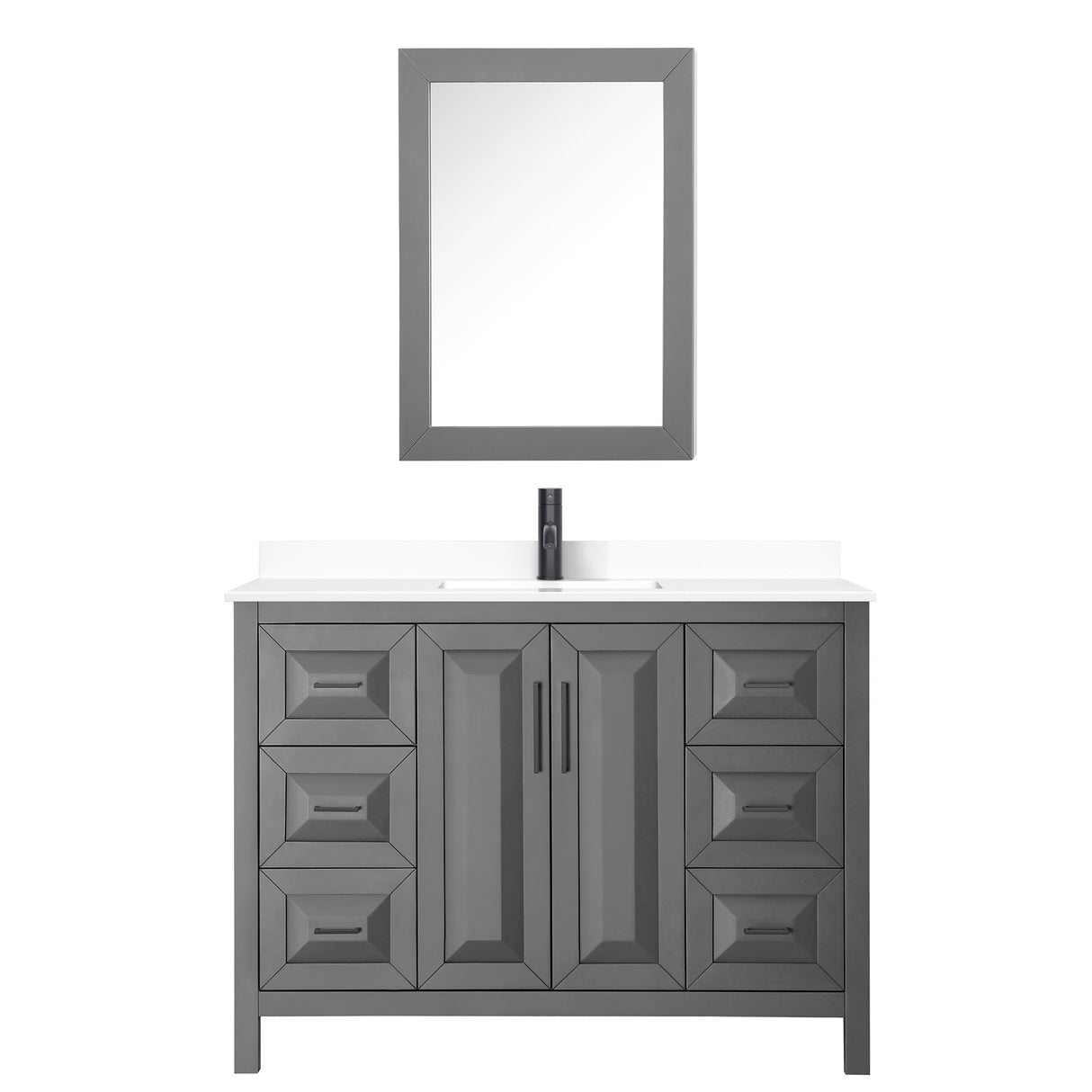 Daria 48 Inch Single Bathroom Vanity in Dark Gray White Cultured Marble Countertop Undermount Square Sink Matte Black Trim Medicine Cabinet