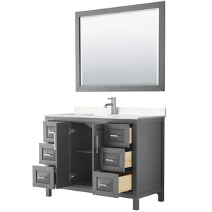 Daria 48 Inch Single Bathroom Vanity in Dark Gray Carrara Cultured Marble Countertop Undermount Square Sink 46 Inch Mirror