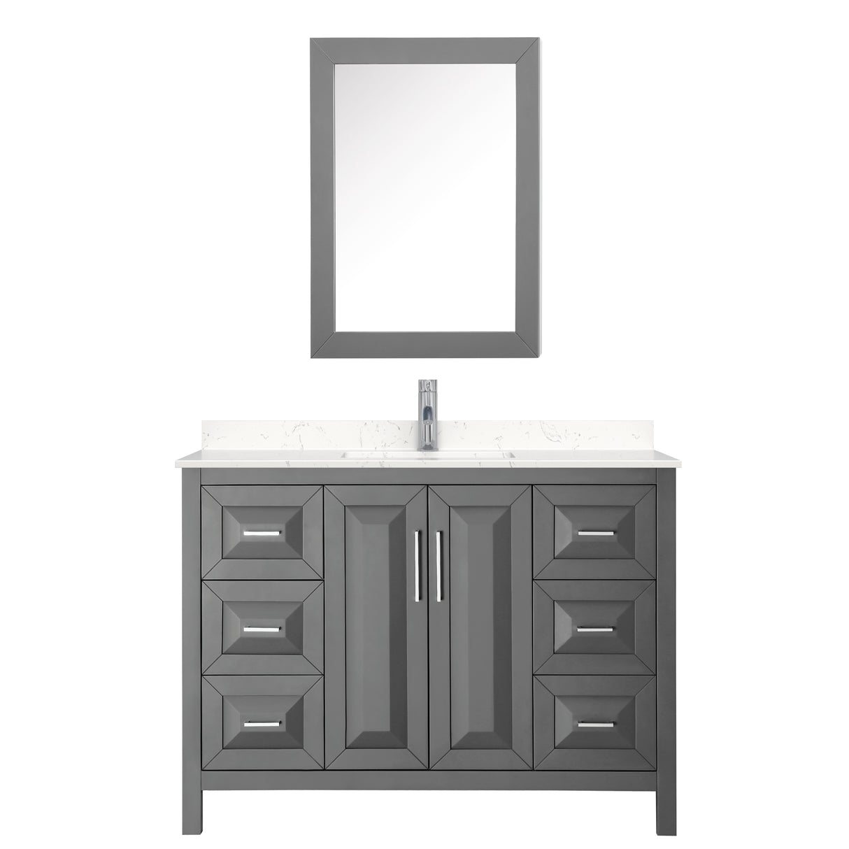 Daria 48 Inch Single Bathroom Vanity in Dark Gray Carrara Cultured Marble Countertop Undermount Square Sink Medicine Cabinet