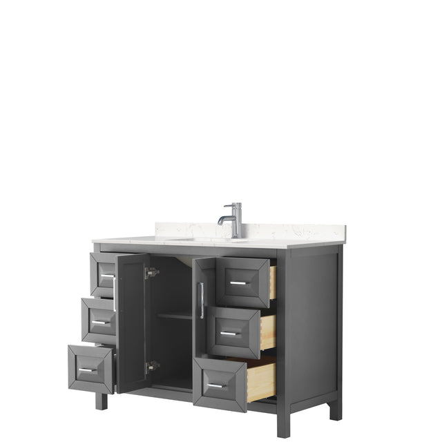Daria 48 Inch Single Bathroom Vanity in Dark Gray Carrara Cultured Marble Countertop Undermount Square Sink No Mirror