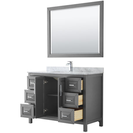 Daria 48 Inch Single Bathroom Vanity in Dark Gray White Carrara Marble Countertop Undermount Square Sink and 46 Inch Mirror