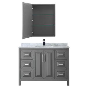Daria 48 Inch Single Bathroom Vanity in Dark Gray White Carrara Marble Countertop Undermount Square Sink and Medicine Cabinet