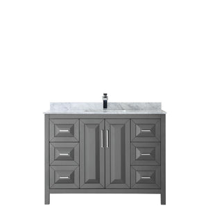 Daria 48 Inch Single Bathroom Vanity in Dark Gray White Carrara Marble Countertop Undermount Square Sink and No Mirror