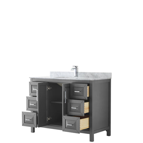 Daria 48 Inch Single Bathroom Vanity in Dark Gray White Carrara Marble Countertop Undermount Square Sink and No Mirror