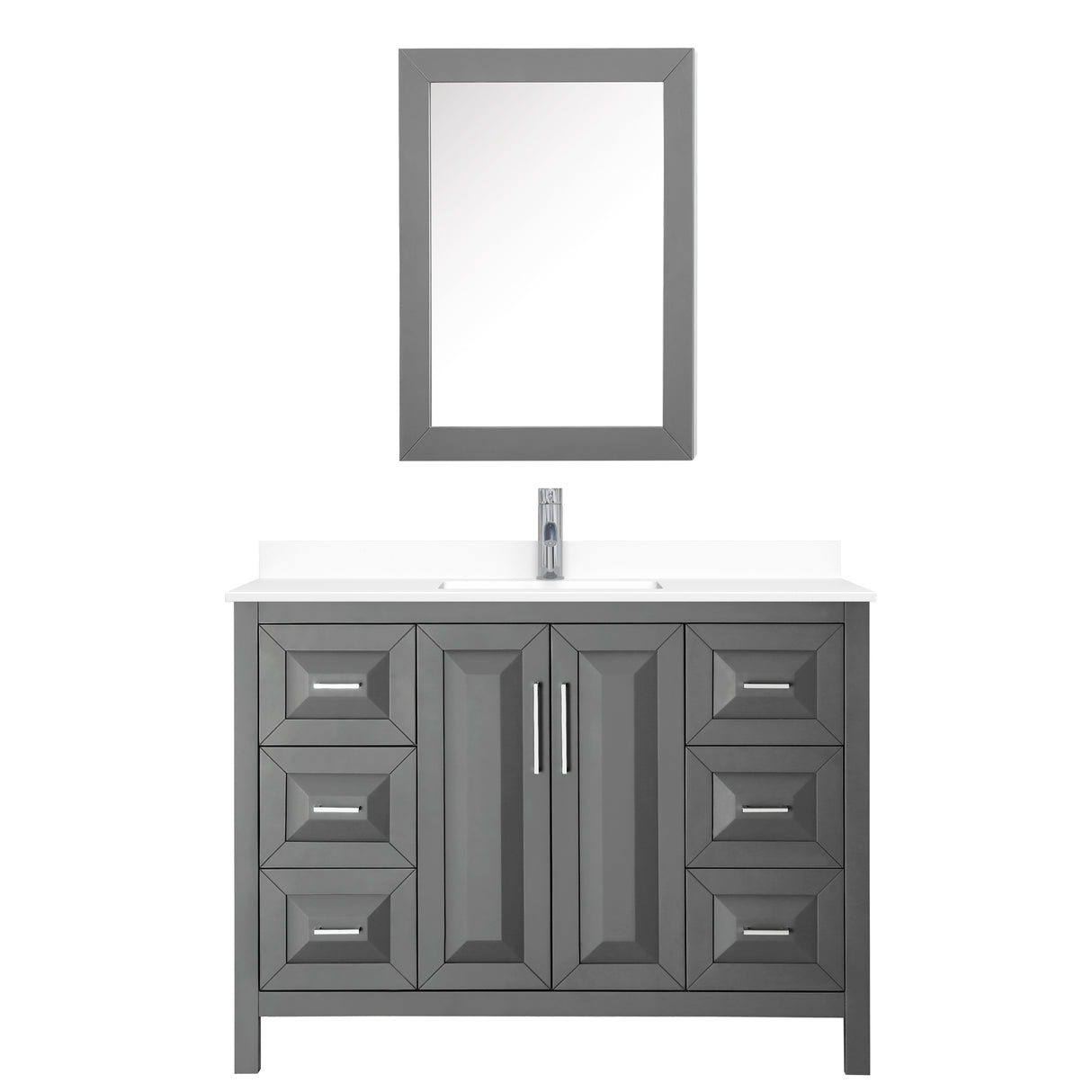 Daria 48 Inch Single Bathroom Vanity in Dark Gray White Cultured Marble Countertop Undermount Square Sink Medicine Cabinet