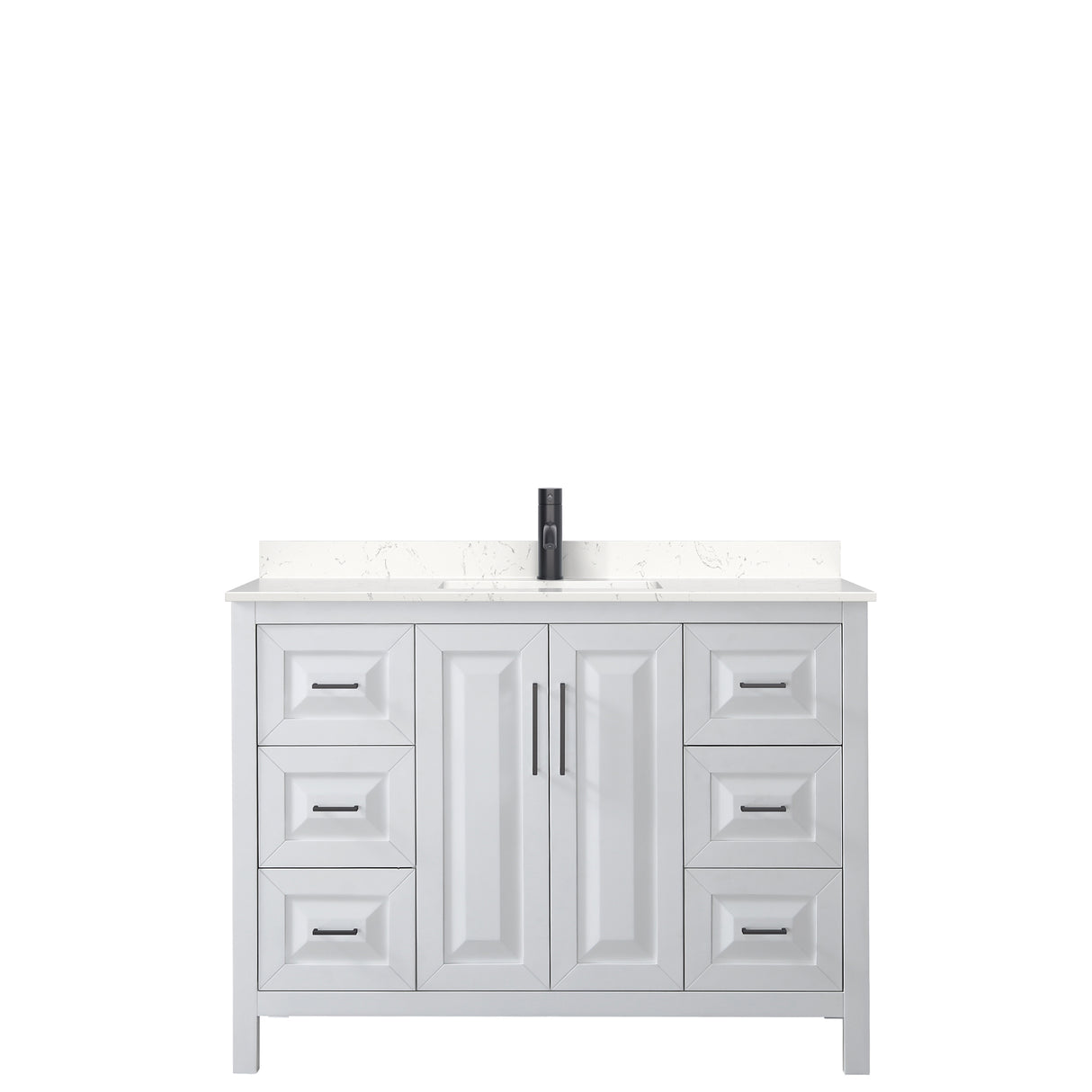 Daria 48 Inch Single Bathroom Vanity in White Carrara Cultured Marble Countertop Undermount Square Sink Matte Black Trim