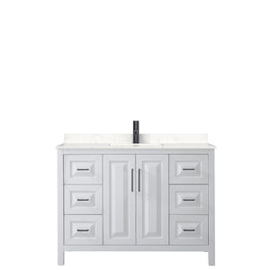 Daria 48 Inch Single Bathroom Vanity in White Carrara Cultured Marble Countertop Undermount Square Sink Matte Black Trim