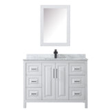 Daria 48 Inch Single Bathroom Vanity in White White Carrara Marble Countertop Undermount Square Sink Matte Black Trim Medicine Cabinet