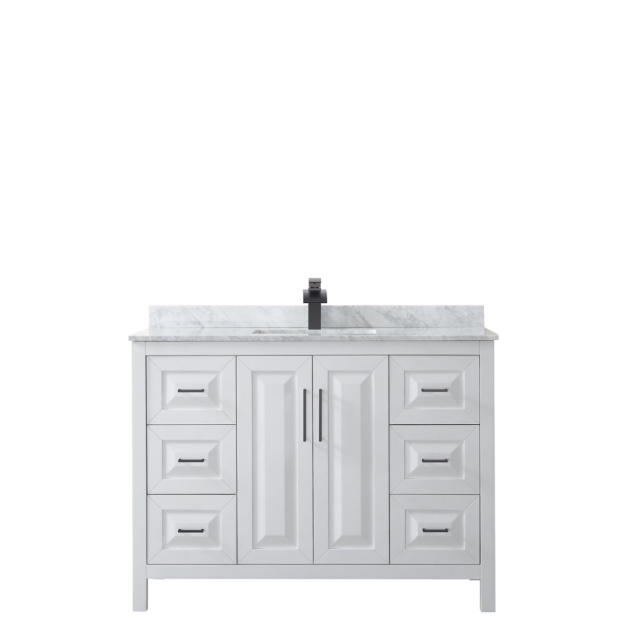 Daria 48 Inch Single Bathroom Vanity in White White Carrara Marble Countertop Undermount Square Sink Matte Black Trim