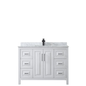 Daria 48 Inch Single Bathroom Vanity in White White Carrara Marble Countertop Undermount Square Sink Matte Black Trim