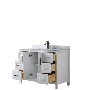 Daria 48 Inch Single Bathroom Vanity in White White Carrara Marble Countertop Undermount Square Sink Matte Black Trim