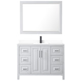 Daria 48 Inch Single Bathroom Vanity in White White Cultured Marble Countertop Undermount Square Sink Matte Black Trim 46 Inch Mirror
