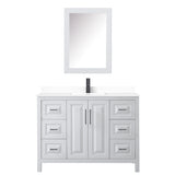 Daria 48 Inch Single Bathroom Vanity in White White Cultured Marble Countertop Undermount Square Sink Matte Black Trim Medicine Cabinet