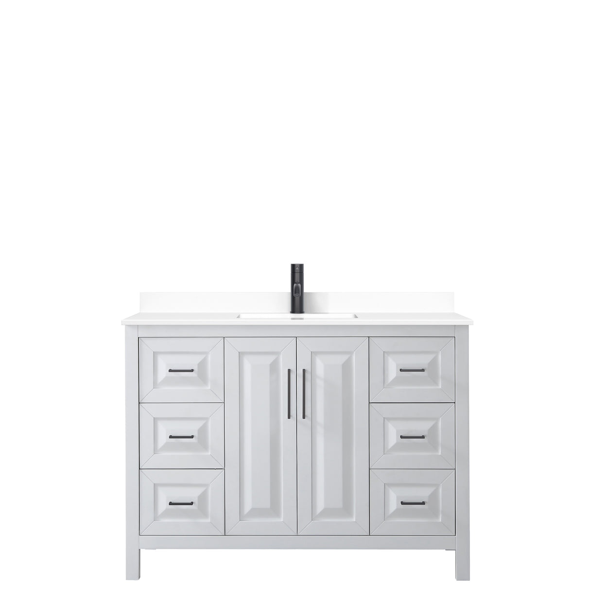 Daria 48 Inch Single Bathroom Vanity in White White Cultured Marble Countertop Undermount Square Sink Matte Black Trim