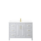 Daria 48 Inch Single Bathroom Vanity in White White Cultured Marble Countertop Undermount Square Sink Brushed Gold Trim