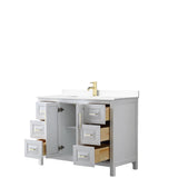 Daria 48 Inch Single Bathroom Vanity in White White Cultured Marble Countertop Undermount Square Sink Brushed Gold Trim