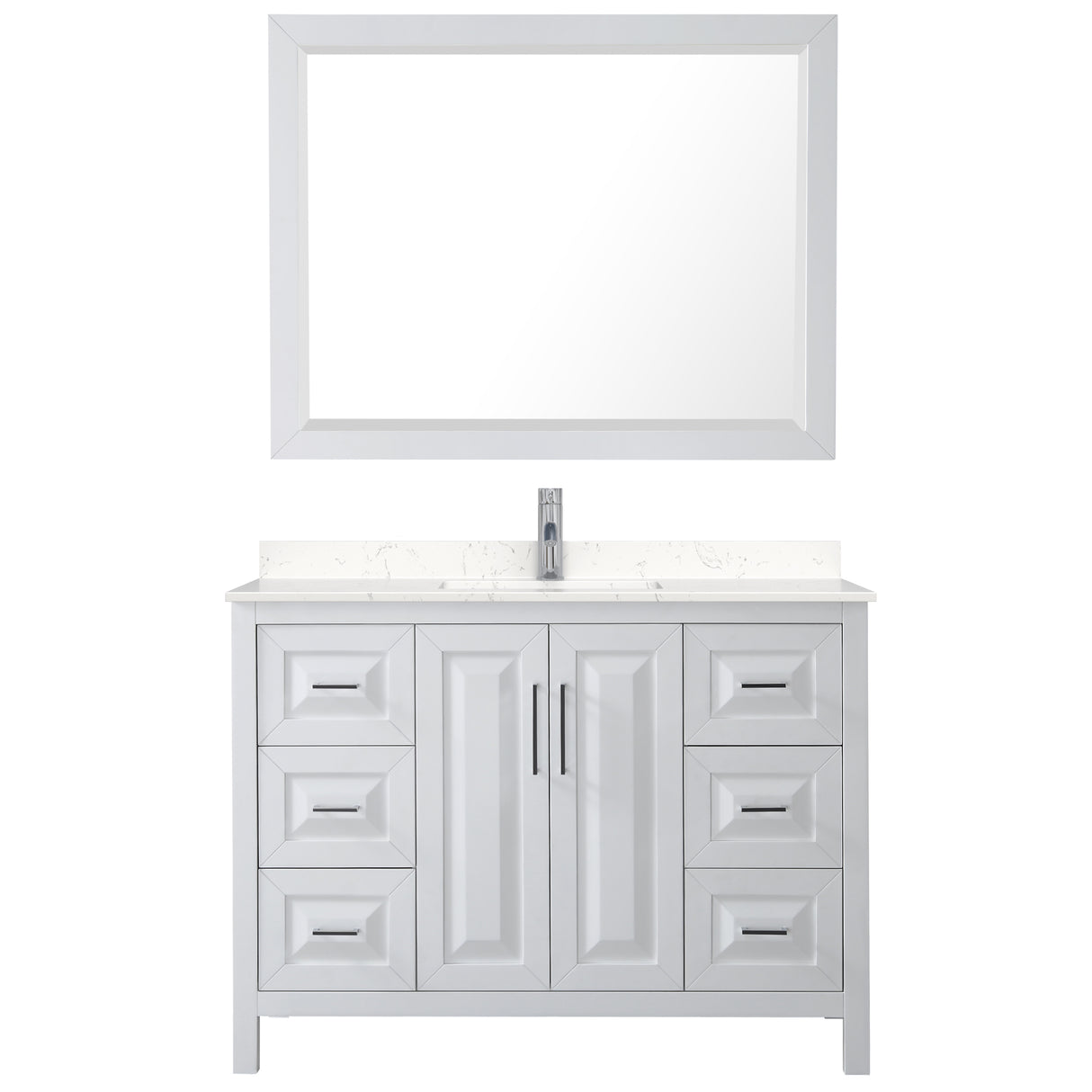 Daria 48 Inch Single Bathroom Vanity in White Carrara Cultured Marble Countertop Undermount Square Sink 46 Inch Mirror