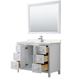 Daria 48 Inch Single Bathroom Vanity in White Carrara Cultured Marble Countertop Undermount Square Sink 46 Inch Mirror