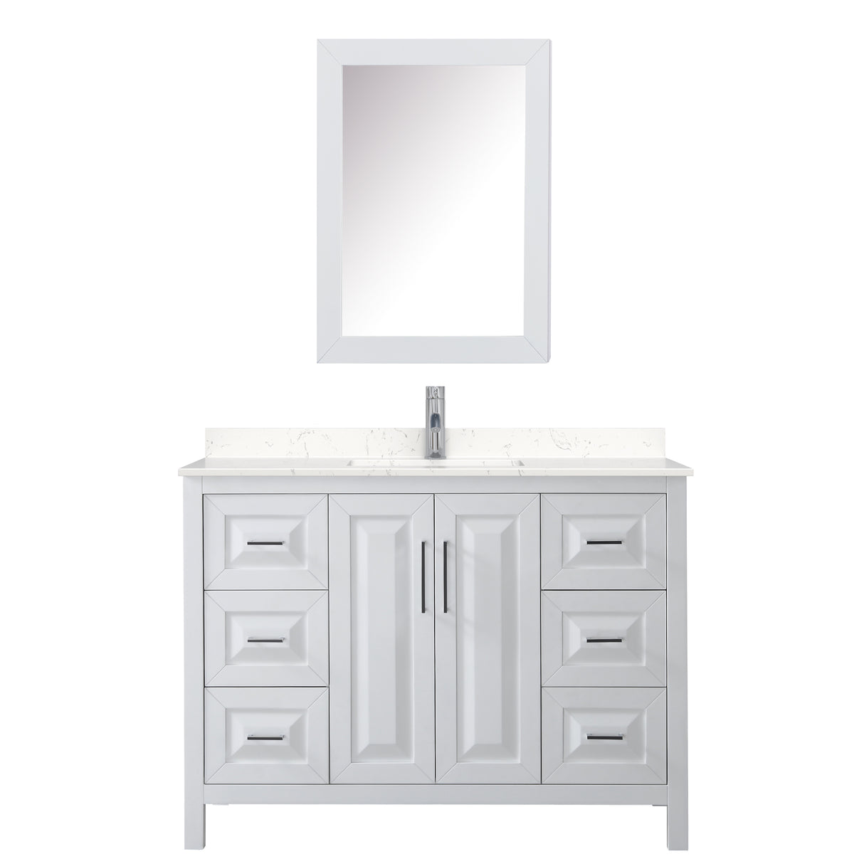 Daria 48 Inch Single Bathroom Vanity in White Carrara Cultured Marble Countertop Undermount Square Sink Medicine Cabinet