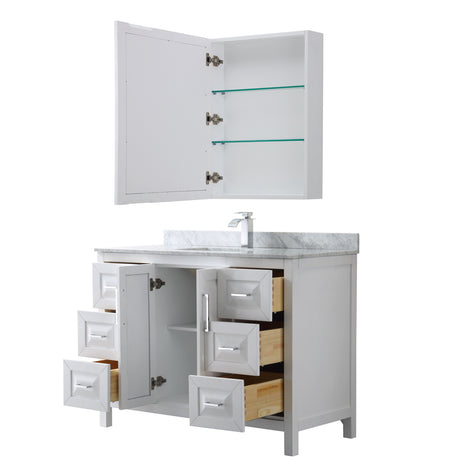 Daria 48 Inch Single Bathroom Vanity in White White Carrara Marble Countertop Undermount Square Sink and Medicine Cabinet