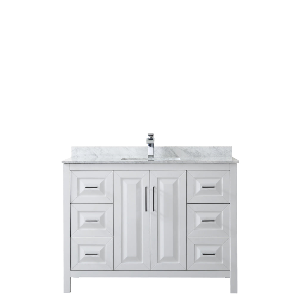 Daria 48 Inch Single Bathroom Vanity in White White Carrara Marble Countertop Undermount Square Sink and No Mirror