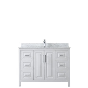Daria 48 Inch Single Bathroom Vanity in White White Carrara Marble Countertop Undermount Square Sink and No Mirror