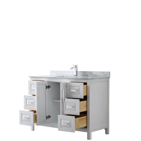 Daria 48 Inch Single Bathroom Vanity in White White Carrara Marble Countertop Undermount Square Sink and No Mirror