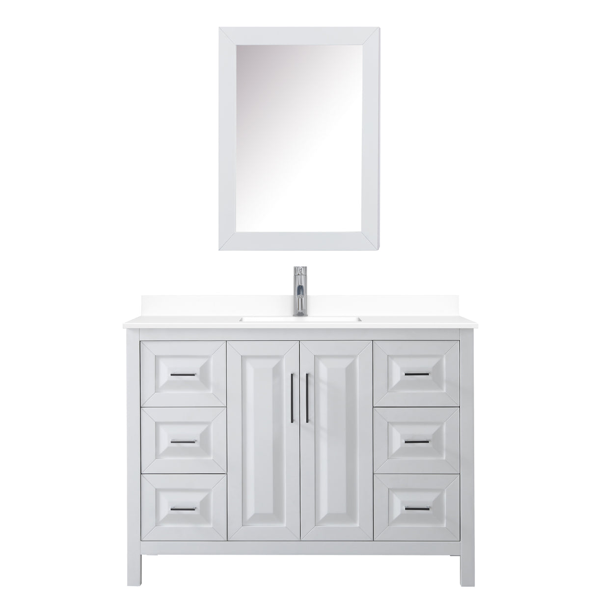 Daria 48 Inch Single Bathroom Vanity in White White Cultured Marble Countertop Undermount Square Sink Medicine Cabinet