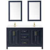 Daria 60 Inch Double Bathroom Vanity in Dark Blue Carrara Cultured Marble Countertop Undermount Square Sinks 24 Inch Mirrors