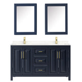 Daria 60 Inch Double Bathroom Vanity in Dark Blue Carrara Cultured Marble Countertop Undermount Square Sinks Medicine Cabinets