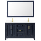 Daria 60 Inch Double Bathroom Vanity in Dark Blue White Cultured Marble Countertop Undermount Square Sinks 58 Inch Mirror